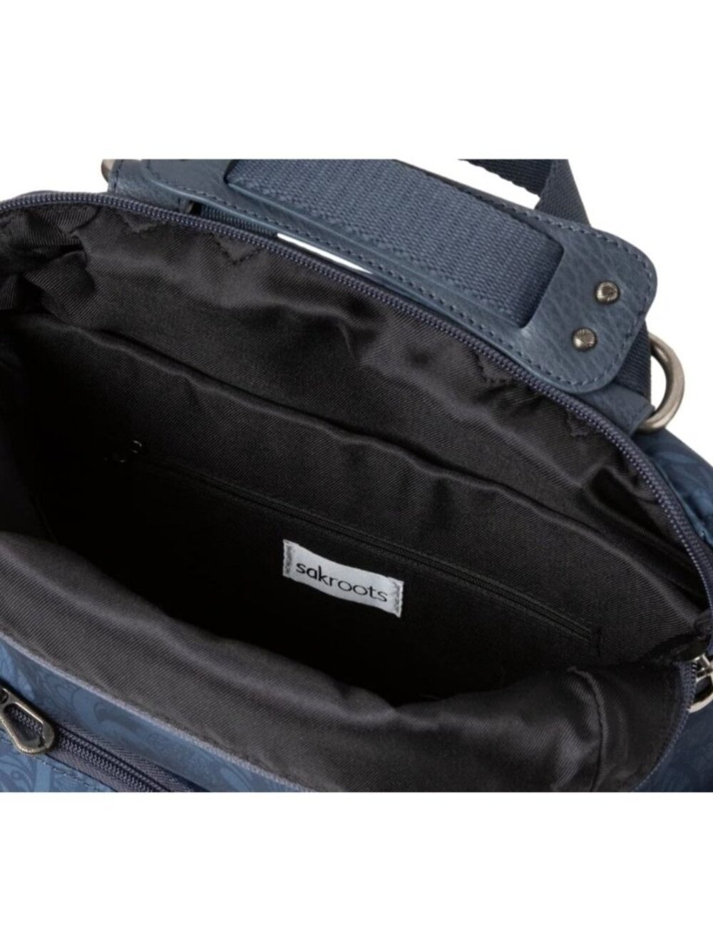 Sakroots Loyloa Convertible Backpack Navy Floral Computer Slv Tassel Keychain - Picture 11 of 14
